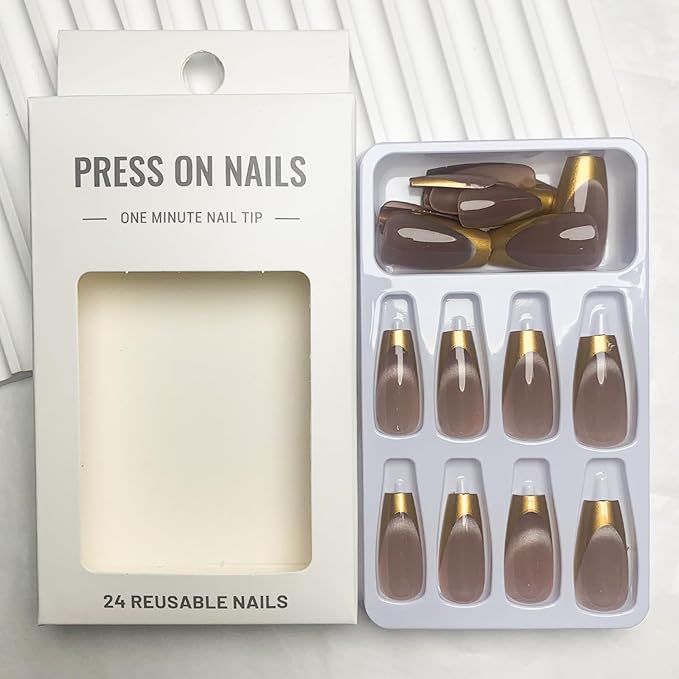Gold Tip Coffin Press-On Nails